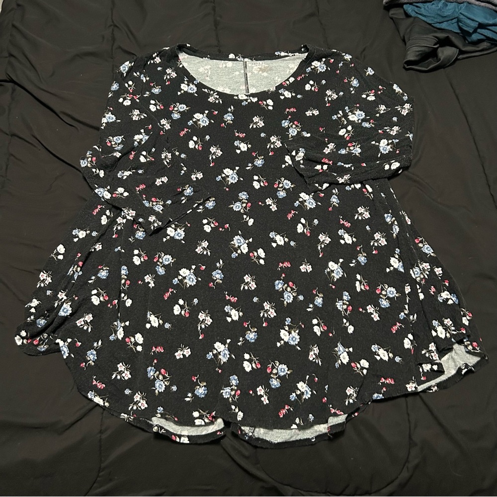 Black Floral Swing Top